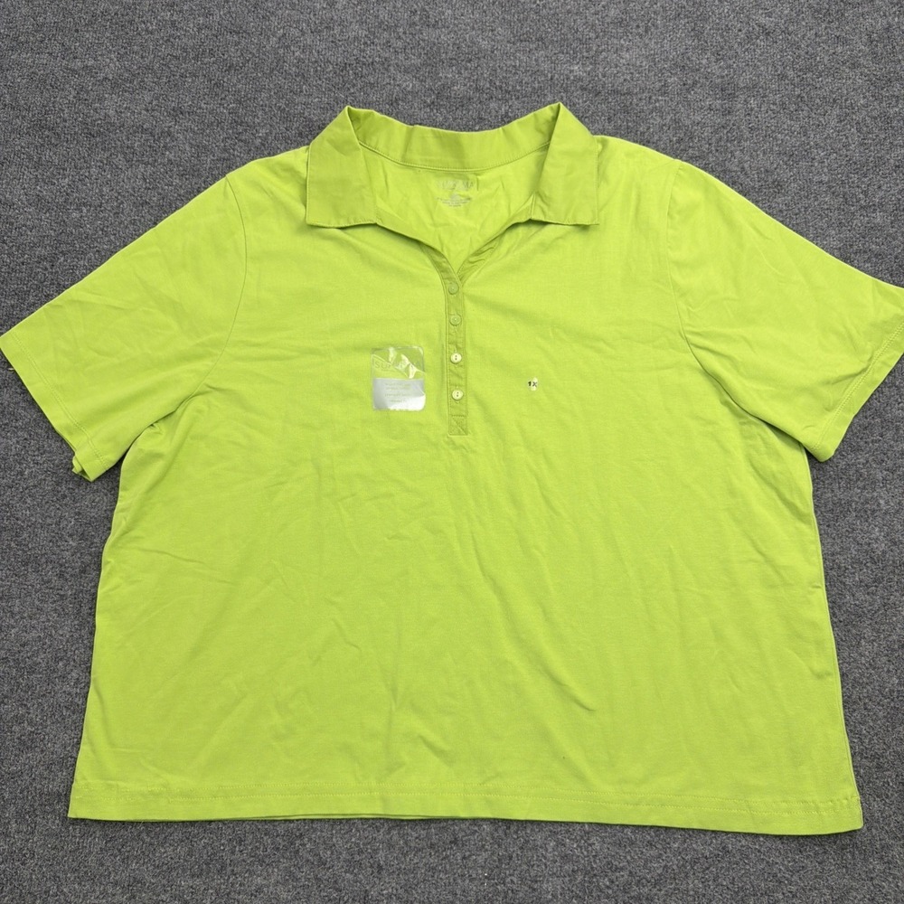 Catherines Top Womens Plus 1X 18/20W Green Suprema Collection Polo Casual Ladies